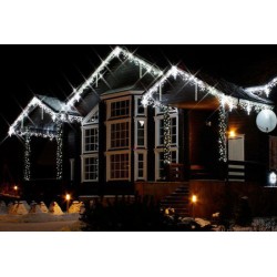 Vianočné exterierové led cencúle na osvetlenie domu - studená biela 20m + flash efekt studená biela