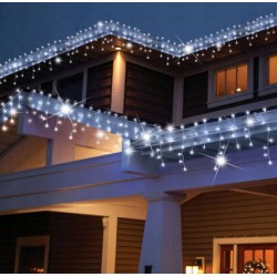 Vianočné exterierové led ozdobné cencúle osvetlenie domu - studená biela 6,6m