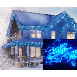 Vianočné exterierové led ozdobné osvetlenie domu - modré cencúle 6,5m